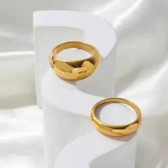 Chunky Gold Dome Ring Waterproof Non-Tarnish Statement Ring for Everyday Wear - Picture 5 of 14